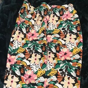 Tropical print midi scuba skirt invisible zipper
